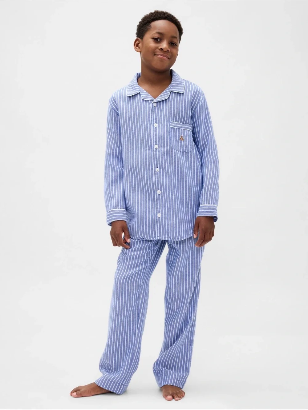 NWT Gap Kids Recycled Flannel PJ Blue Pinstripe Set Sz 14.